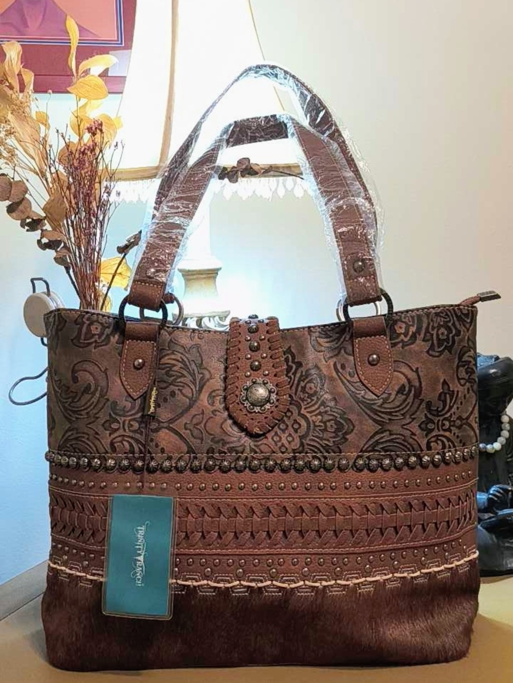 ​NWT Trinity Ranch Western Concealed Carry Shoulder Bag Tote – Hair-on Cowhide